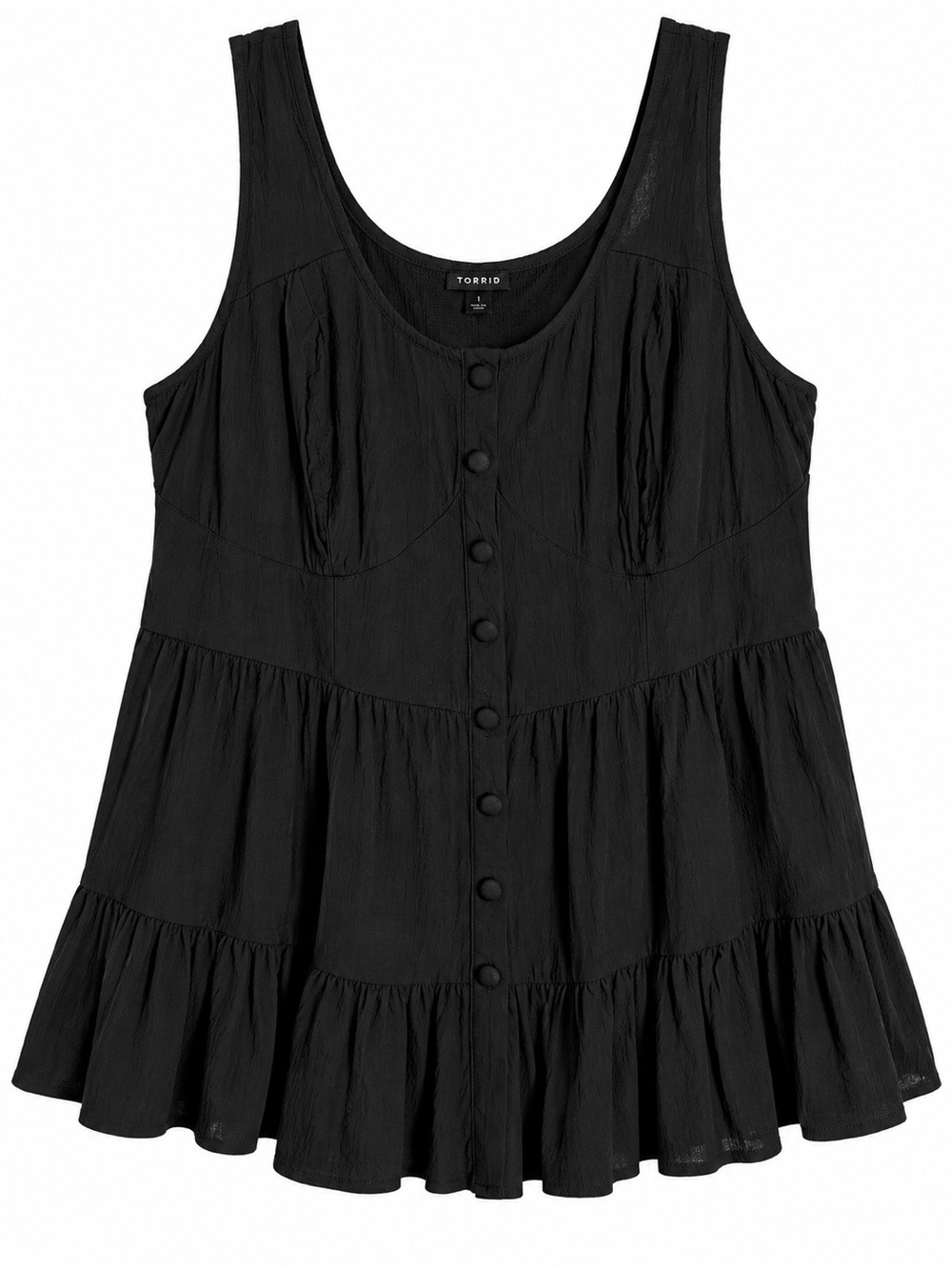 Torrid Black Sleeveless Button Front Tiered Babydoll Top – Size 1